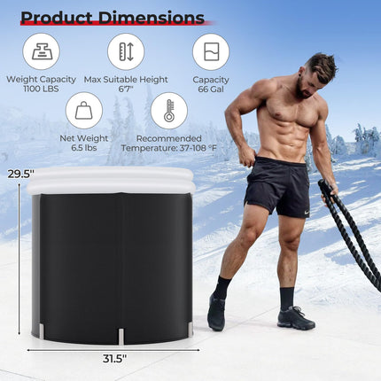 Goplus Inflatable Ice Bath Tub, Portable Cold Water Therapy Tub w/Cover, 6 Sturdy Support Rods, Inflator