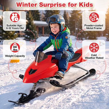 Goplus Snow Racer Sled with Brakes Steering Handle & Tow Ropes
