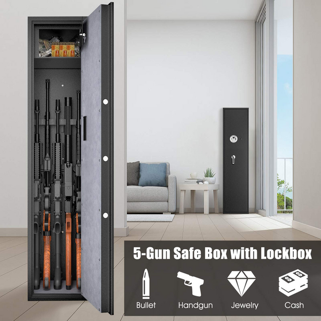 Goplus Rifle Gun Safe, Large Long Gun Safe w/Separate Pistol Lock Box - GoplusUS