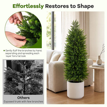 Goplus 4 FT Artificial Topiary Tree Set of 2 Faux Cedar Cypress Plants in Cement-Filled Pots