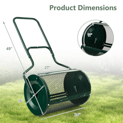 Goplus 24 inch Compost Spreader for Lawn, Lightweight Metal Mesh Lawn Roller Double Side Latches for Topdressing & Seedling