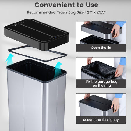 Goplus 16 Gallon Kitchen Sliver Stainless Steel Trash Can with Butterfly Lids