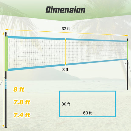Goplus Portable Outdoor Volleyball Net Set w/Height Adjustable Poles
