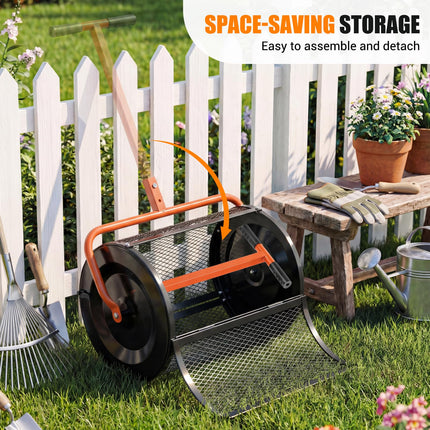 Goplus 24" Peat Moss Spreader Roller w/Height-Adjustable T-Shape Handle