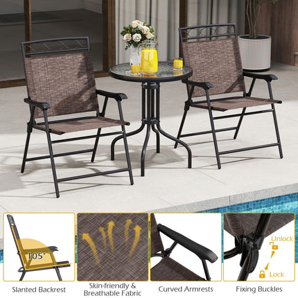 Goplus 3 Pieces Bistro Set | Patio Round Table & 2 Folding Chairs Set