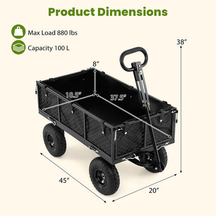 Goplus 880 lbs Heavy Duty Metal Garden Cart with Removable Oxford Cloth Liner & Mesh Sides