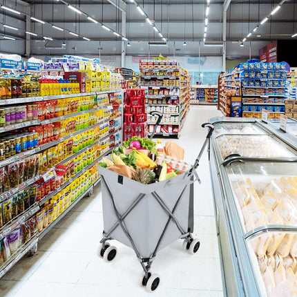 Goplus Folding Shopping Cart with Wheels, Grocery Cart with Removable Oxford Cloth Liner
