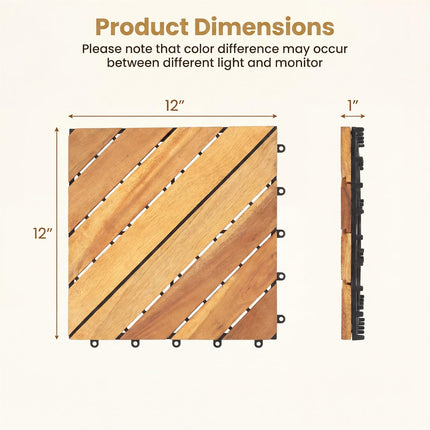 Goplus 24/48-Pack Acacia Wood Interlocking Deck Tiles (Diagonal) | All-Weather Flooring Tiles