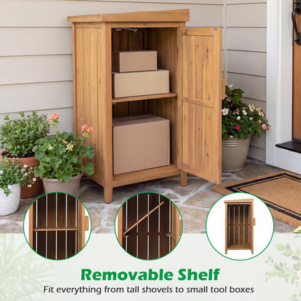 Goplus Wood Package Delivery Box fot Outside Utility 2-tier Outdoor Storage Cabinet Tool Shed