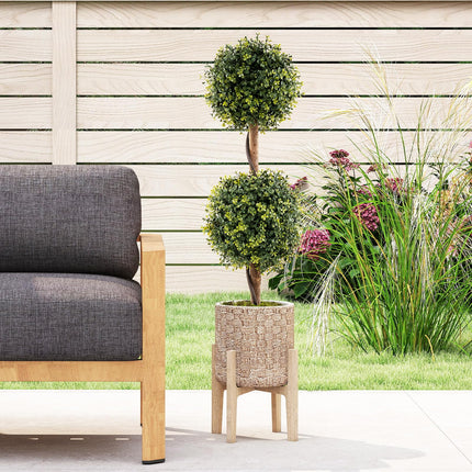 Goplus 3 FT Artificial Boxwood Topiary Trees Outdoor Topiary Ball Tree Set of 2