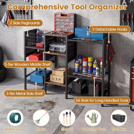 Goplus Garden Tool Organizer with Wooden Shelves 40” Wide 3-Tier Yard