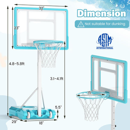 Goplus Poolside 3.1-4.1 FT Adjustable Height Basketball Goal with 32" Shatterproof Backboard