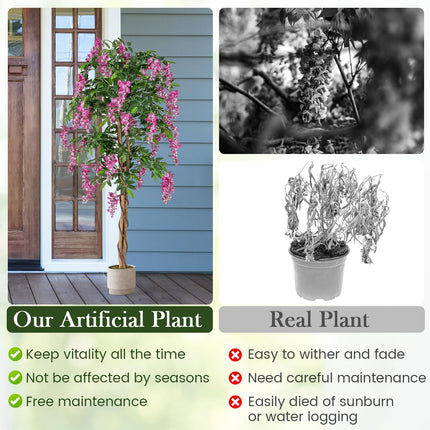 Goplus 5.5FT Faux Wisteria Tree in Nursery Pot with Blooming Flowers