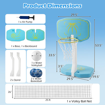 Goplus 2-in-1 Pool Basketball Hoop & Volleyball Net w/Weighted Base for Summer Outdoor Party