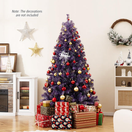 Goplus 6FT / 7FT Pre-Lit Tinsel Christmas Tree| Home Office Seasonal Holiday Decoration