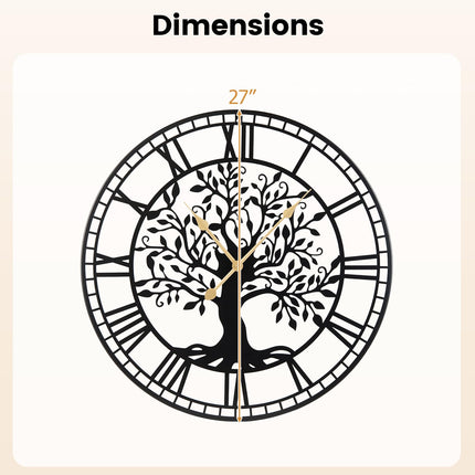 Goplus 27" Tree of Life Big Metal Wall Clock for Living Room Bedroom Kitchen