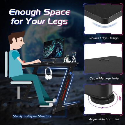 Goplus 45.5 Gaming Desk, Z Shaped Racing Game Table with Carbon Fiber Surface, Mouse Mat - GoplusUS