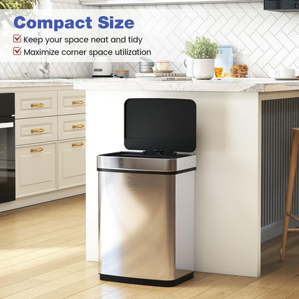 Goplus 16 Gal Stainless Steel Automatic Trash Can with 2 Compartments