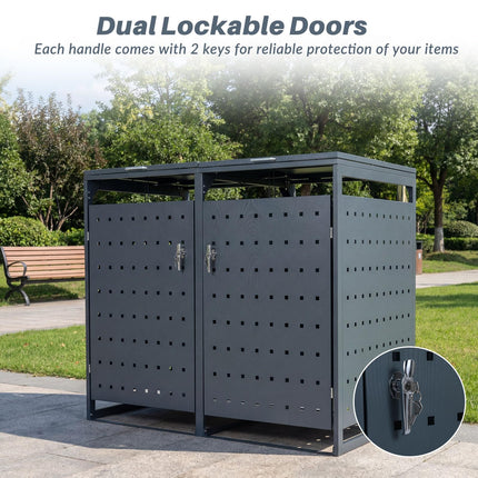 Goplus 44 Cu.Ft Outdoor Trash Can Storage with 2 Lockable Doors Gas Struts & Shock Absorbers
