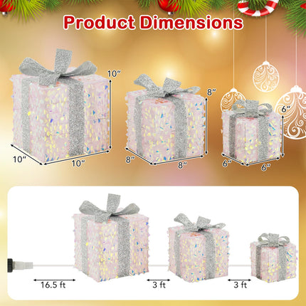 Goplus 3 Pieces Christmas Lighted Gift Boxes Light up Xmas Present Boxes