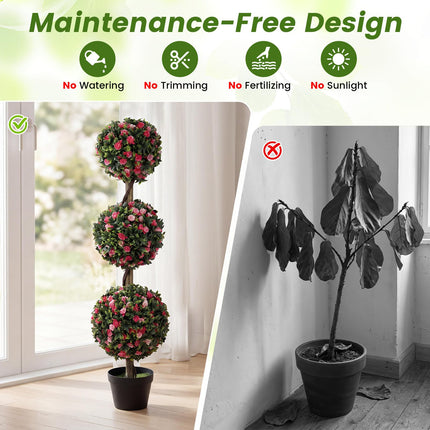 Goplus Artificial Triple Ball Rose Topiary Tree 43.5" Faux Potted Floral Plant(1/2)