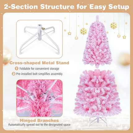 Goplus 5ft/6ft/7ft Pink Pre-Lit Flocked Christmas Trees | Holiday Decoration Tree for Home Office Party