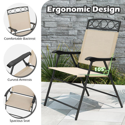 Goplus Folding Patio Chairs Set of 4 | Outdoor Lawn Chairs with Armrests & Metal Frame