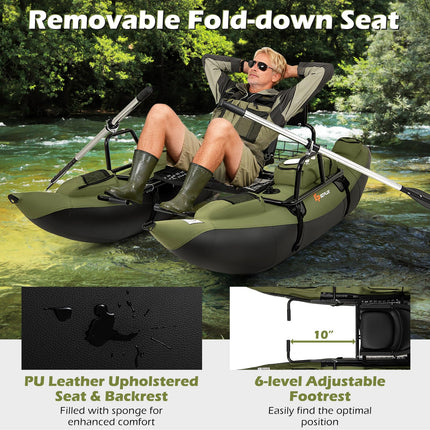 Goplus Inflatable Fishing Float Tube w/Foldable Padded Seat & Adjustable Footrest
