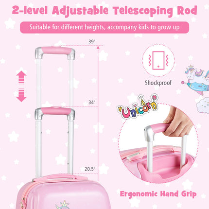 Goplus 12" & 18" Kids Carry On Luggage Set Large Capacity Rolling Trolley Suitcase