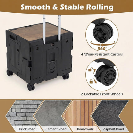 Goplus Foldable Utility Cart on 4 Rotate Wheels | Collapsible Tool Box Shopping Trolley