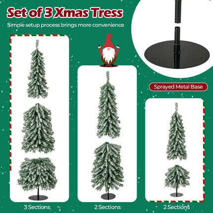 Goplus 4' 5' 6' Pre-Lit Artificial Christmas Tree Set of 3 for Seasonal Office Home Decor