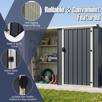 Goplus 7.6 x 4 FT Outdoor Metal Storage Shed w/Lockable Single Door