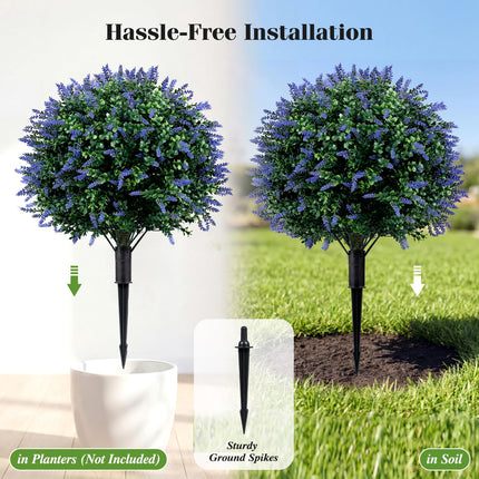 Goplus 2 Pack Artificial Trees 27.5" Faux Floral Shrubs with Ground Spikes