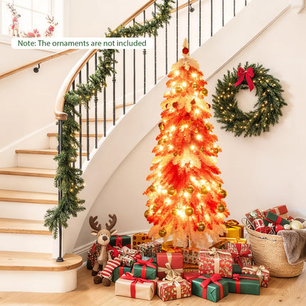 Goplus 5 FT Pre-Lit Artificial Christmas Tree for Entrances, Red & White Candy Cane Xmas Tree