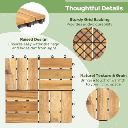 12" x 12" Snap-Lock Outdoor Interlocking Flooring Tiles 30 Pcs