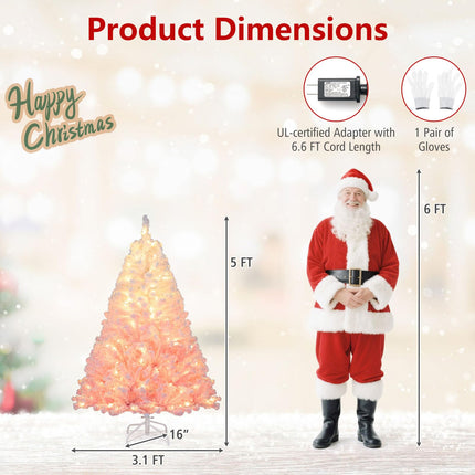 Goplus Pre-Lit Snow Flocked Christmas Tree Artificial Hinged Xmas Full Tree