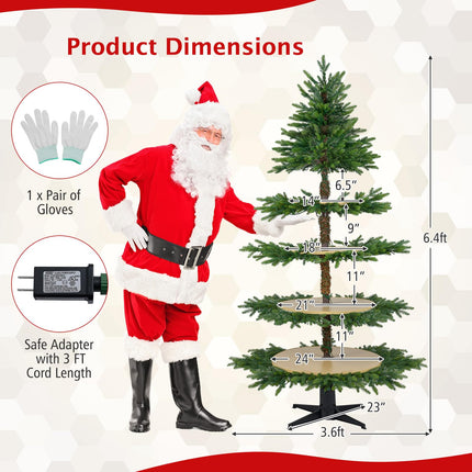 Goplus 6.4 FT Pre-Lit Artificial Christmas Tree with 360° Rotatable Base