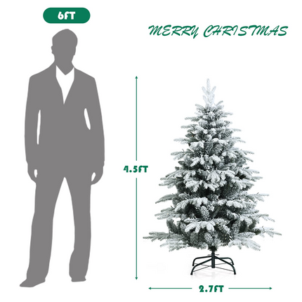 Goplus 4.5ft / 6ft / 7ft Pre-lit Snow Flocked Christmas Tree, Premium Hinged Artificial Pine Tree w/ 120 LED Lights & 757 PE & PVC Branch Tips - GoplusUS