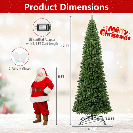 Goplus 12 FT Pre-Lit Artificial Christmas Tree with Quick Power Connector | Indoor Outdoor Holiday Decoration