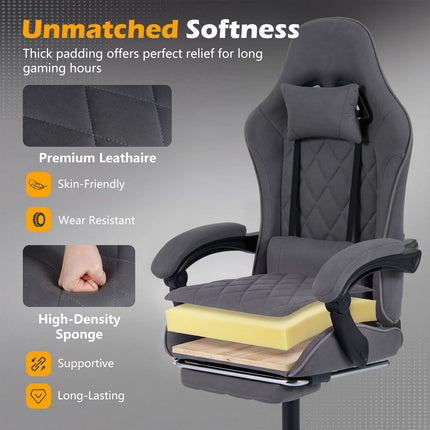 Goplus Ergonomic Gaming Chair with Footrest Lumbar Support Linkage Armrests & Detachable Headrest