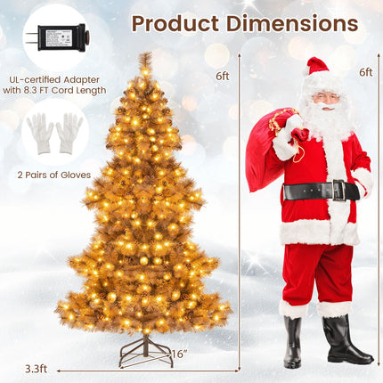 Goplus 6 FT Pre-Lit Hinged Chocolate-Color Christmas Tree with Pine Needles & PVC Tips