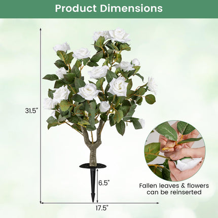 Goplus 31.5” Artificial Rose Flower Trees Set of 2 with Spikes 186 Leaves & 18 White Flowers