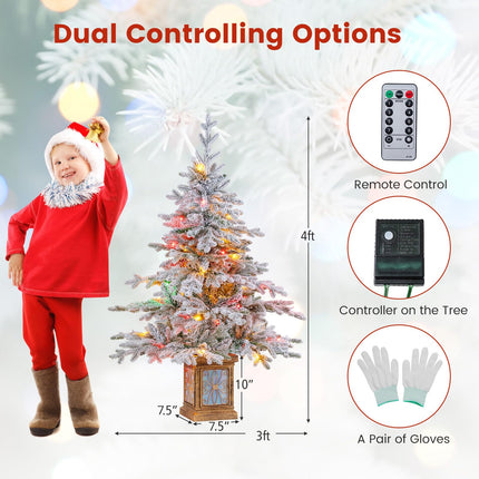 Goplus 4 FT Pre-Lit Snow Flocked Christmas Tree for Entrances