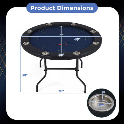 Goplus 48" Poker Table Foldable | 8 Player Round Casino Leisure Texas Holdem Game Table