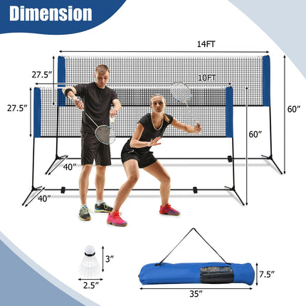 Goplus Portable Badminton Net Set, 14FT Volleyball Pickleball Net