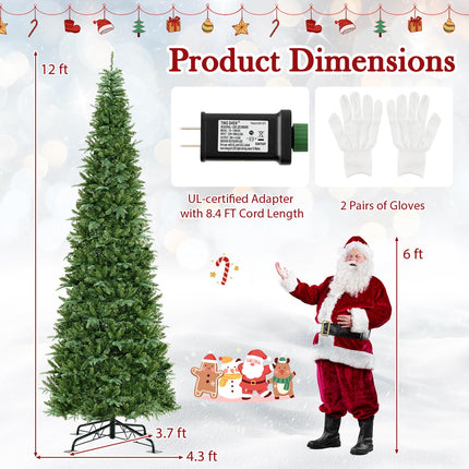 Goplus 12 FT Tall Pre-Lit Hinged Xmas Tree with Quick Power Connector