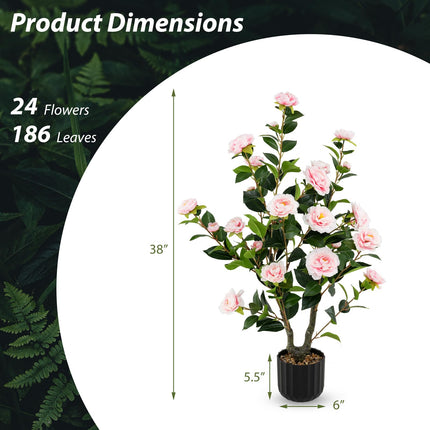 Goplus 38’’ Artificial Camellia Tree Flower Plants Artificial Tree