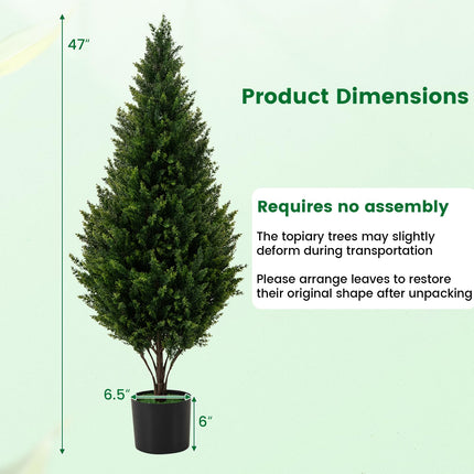 Goplus 4 FT Artificial Cedar Topiary Trees for Outdoors, Set of 2 Potted Fake Cypress Trees