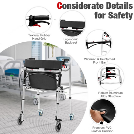 2-Button Folding Walkers for Seniors, 4-in-1 Folding Walker - Goplus