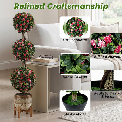 Goplus Artificial Triple Ball Rose Topiary Tree 43.5" Faux Potted Floral Plant(1/2)